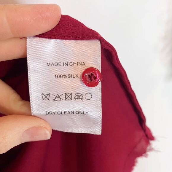 REVOLVE NSF silk sleeveless top neck tie frayed hem button front berry 3076 - Picture 7 of 11